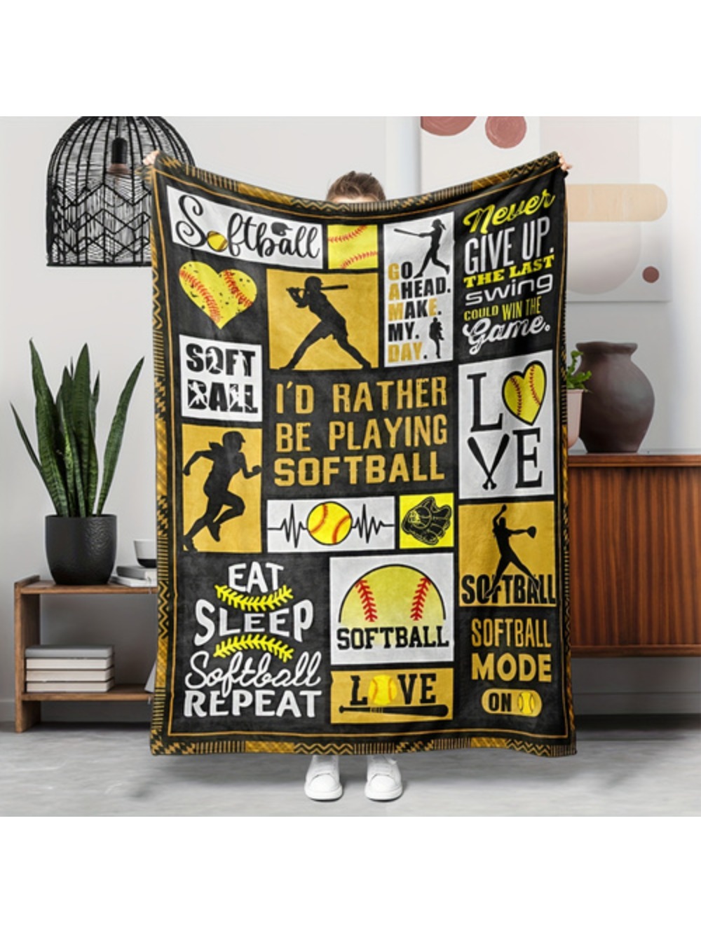 1pc Softball Inspired Flannel Fleece Throw Blanket Contemporary Digital Print Hypoallergenic Bedding Machine Washable Polyester Multi Purpose Cozy Warm Sofa Bed Office Blanket For