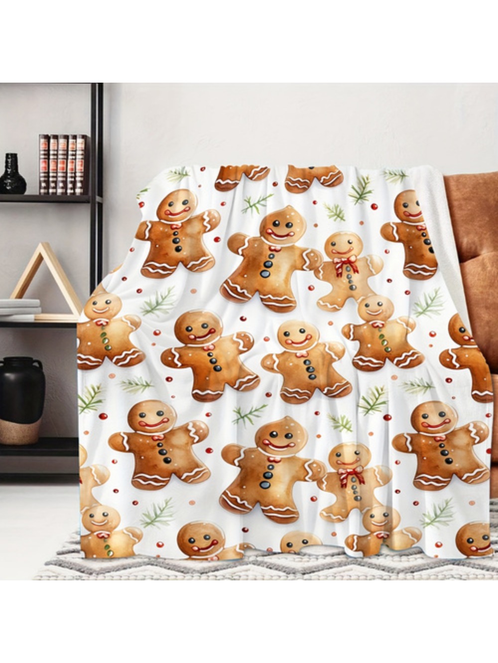 Cozy Christmas Gingerbread Print Flannel Blanket Soft Warm Throw For Couch Bed Office And Travel Perfect Holiday Gift For Boys Girls